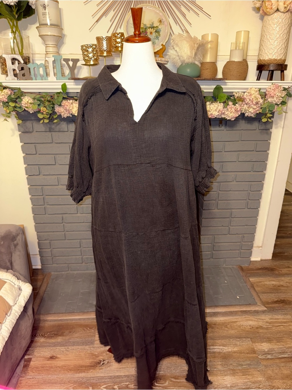Umgee Washed Black Relaxed Maxi Dress with Collar
